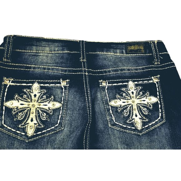 ZCO JEANS Girl's Blue Distress Dyed and Bling Pockets size 14  ..  JH1062 - Picture 2 of 5